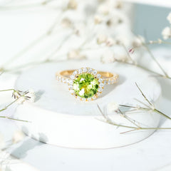 2 CT Round Peridot Engagement Ring with Moissanite Halo