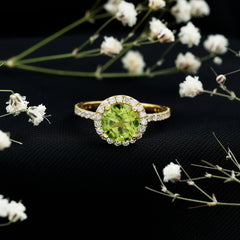 2 CT Round Peridot Engagement Ring with Moissanite Halo