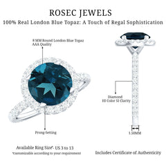 8MM London Blue Topaz Classic Engagement Ring with Diamond
