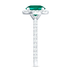 Certified 8 mm Lab Grown Emerald Classic Engagement Ring with Halo