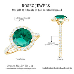 Certified 8 mm Lab Grown Emerald Classic Engagement Ring with Halo