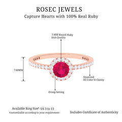 1 CT Minimal Ruby and Diamond Engagement Ring
