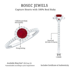 1 CT Minimal Ruby and Diamond Engagement Ring