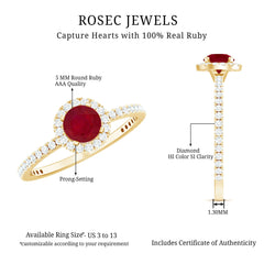 1 CT Minimal Ruby and Diamond Engagement Ring