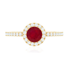 1 CT Minimal Ruby and Diamond Engagement Ring