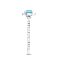 Genuine Blue Aquamarine Ring with Diamond Accent