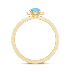 Genuine Blue Aquamarine Ring with Diamond Accent