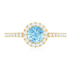 Genuine Blue Aquamarine Ring with Diamond Accent