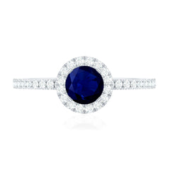 Minimal Blue Sapphire and Diamond Engagement Ring