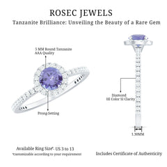 Womens Tanzanite Halo Ring with Diamond