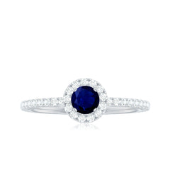 1 CT Blue Sapphire and Diamond Minimal Engagement Ring