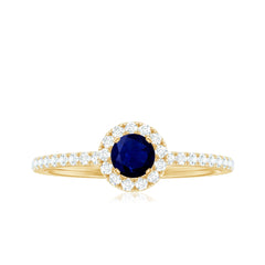 1 CT Blue Sapphire and Diamond Minimal Engagement Ring
