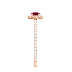 Minimal Ruby Engagement Ring with Diamond Halo