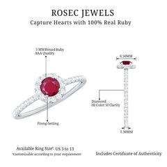 Minimal Ruby Engagement Ring with Diamond Halo