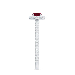 Minimal Ruby Engagement Ring with Diamond Halo