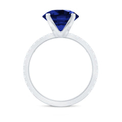Certified 4.5 Carat Lab Grown Blue Sapphire Engagement Ring with Diamond