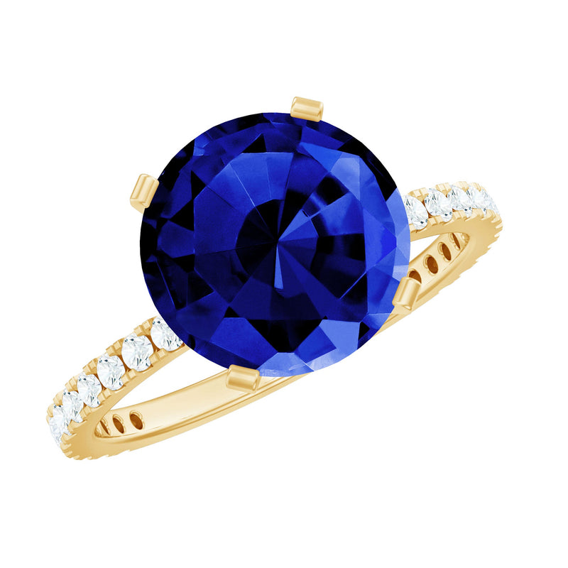 Certified 4.5 Carat Lab Grown Blue Sapphire Engagement Ring with Diamond