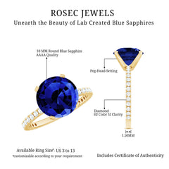 Certified 4.5 Carat Lab Grown Blue Sapphire Engagement Ring with Diamond