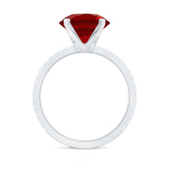 10 MM Lab Created Ruby Solitaire Engagement Ring With Real Diamonds