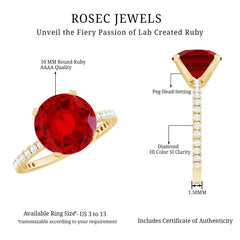 10 MM Lab Created Ruby Solitaire Engagement Ring With Real Diamonds