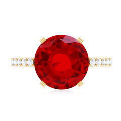 10 MM Lab Created Ruby Solitaire Engagement Ring With Real Diamonds