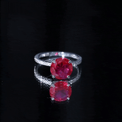 Certified Lab Grown Ruby Solitaire Engagement Ring with Diamond Side Stones