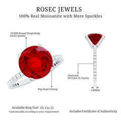 Certified Lab Grown Ruby Solitaire Engagement Ring with Diamond Side Stones