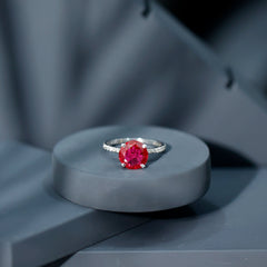 Certified Lab Grown Ruby Solitaire Engagement Ring with Diamond Side Stones