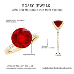 Certified Lab Grown Ruby Solitaire Engagement Ring with Diamond Side Stones