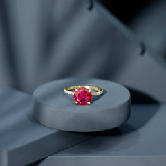 Certified Lab Grown Ruby Solitaire Engagement Ring with Diamond Side Stones