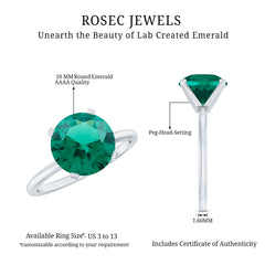 10mm Round Lab Created Emerald Solitaire Ring