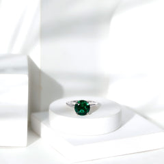 10mm Round Lab Created Emerald Solitaire Ring