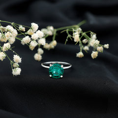 10mm Round Lab Created Emerald Solitaire Ring