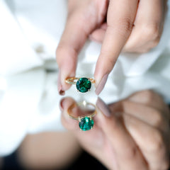 10mm Round Lab Created Emerald Solitaire Ring