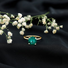 10mm Round Lab Created Emerald Solitaire Ring