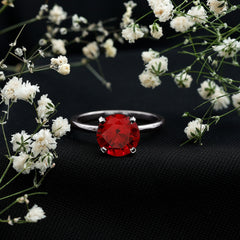 9 MM Round Cut Created Ruby Solitaire Ring for Women