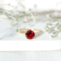 9 MM Round Cut Created Ruby Solitaire Ring for Women