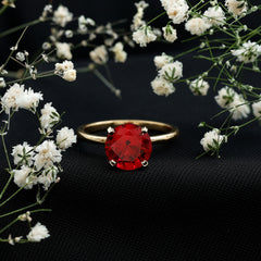 9 MM Round Cut Created Ruby Solitaire Ring for Women