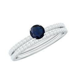 Blue Sapphire Bridal Ring Set (0.95 CT) with Diamond Bands
