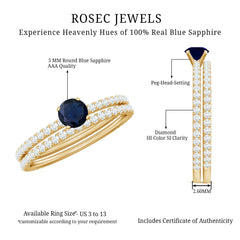 Blue Sapphire Bridal Ring Set (0.95 CT) with Diamond Bands