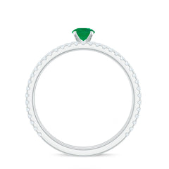 Minimal Emerald Diamond Wedding Engagement Ring Set of 2