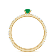 Minimal Emerald Diamond Wedding Engagement Ring Set of 2