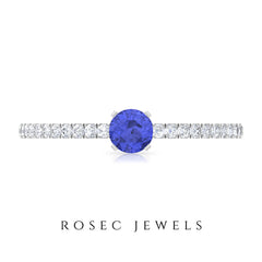Genuine Tanzanite Commitment Ring with Diamond
