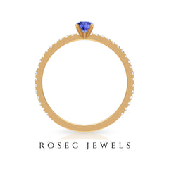 Genuine Tanzanite Commitment Ring with Diamond