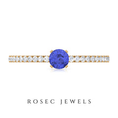 Genuine Tanzanite Commitment Ring with Diamond