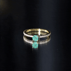 4 MM Emerald Dainty Solitaire Ring with French Pave Set Diamond