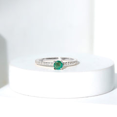 4 MM Emerald Dainty Solitaire Ring with French Pave Set Diamond