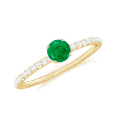 4 MM Emerald Dainty Solitaire Ring with French Pave Set Diamond