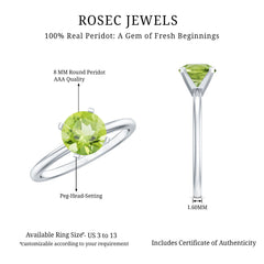 Natural 2 Carat Peridot Solitaire Engagement Ring for Women
