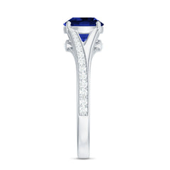 8mm Round Lab Grown Blue Sapphire Engagement Ring with Diamond Split Shank